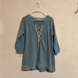 Victoria’s Secret Blue Green Pullover Top Women’s Large V-Neck 3/4 Sleeve